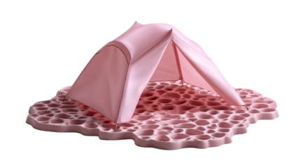 Pink Tent: A minimalist and modern tent stands as a symbol of shelter, adventure, and the outdoors. A perfect embodiment of outdoor leisure.