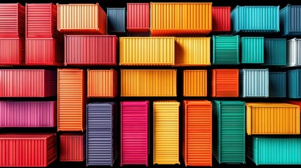 Obraz premium Top-down view of colorful stacked shipping containers