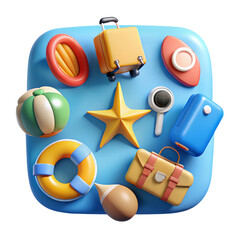 Stylized 3D Rendered Travel Icons A Collection of 16 Vacation Essentials