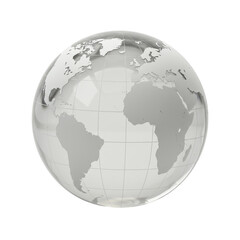 Fototapeta premium A transparent globe showcasing the continents of Africa and Europe, with a subtle grid pattern and reflections