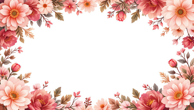 pink gerbera daisy, delicate floral frame, lush botanical border, vibrant red and orange flowers, colorful nature background, watercolor painting aesthetic, elegant floral design, 4K and HD image - Powered by Adobe