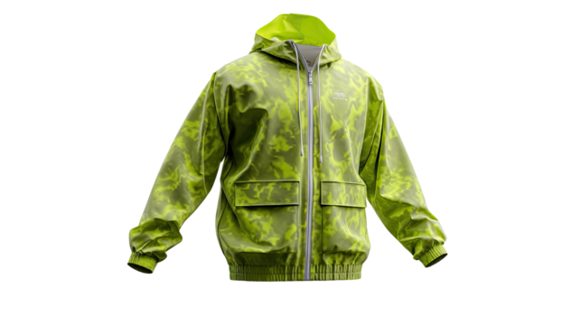 Acid green Patterned Hoody : An acid green hoodie with a abstract pattern, blending style and protection, complete with a smooth zipper