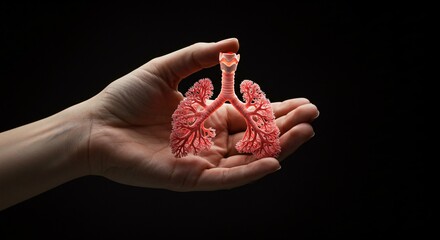 Hand shows and holds human Bronchi lungs 