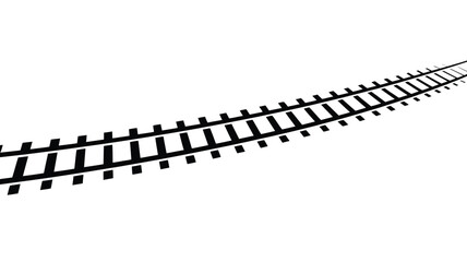 Black Railroad Tracks on White Background Perspective View Illustration