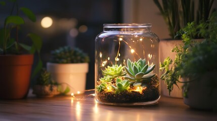 Illuminated terrarium jar display