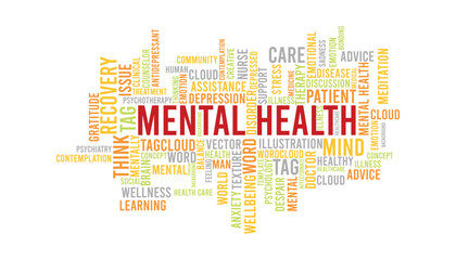 word cloud template Design on white background .Concept of mental health.