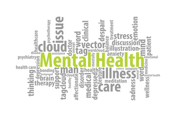 word cloud template Design on white background .Concept of mental health.