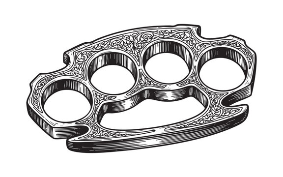 Decorative Brass Knuckles Weapon Vector Engraving Illustration