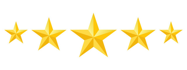5 star rating symbol 3d golden stars icon quality product service assesment satisfaction sign label vector design