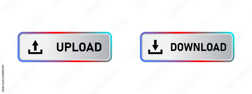 Poster download upload 3d button website interface save colorful gradient sign symbol cloud internet techno