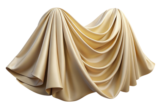 Golden satin fabric draped elegantly over an unseen object isolated on transparent background