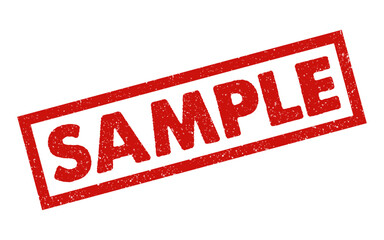 Sample rubber stamp red ink grunge grainy effect vector illustration example product business information goods