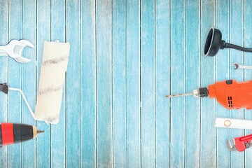 DIY tools on wooden background