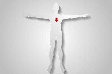 Digitally generated Red jigsaw on white body