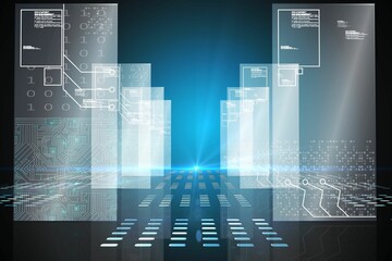 Hologram on black background with squares