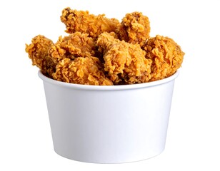 Crispy chicken wings in a white paper container