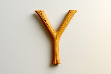 Minimalist Bamboo Wood Letter Y – Split Branch Design with Fine Grain Texture on Light Gray Background for Eco-Friendly Typography and Natural Interior Styling Concepts