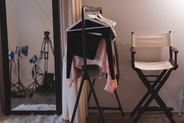 Clothes on rack in studio