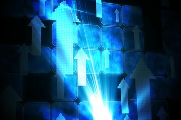 Shiny arrows and squares on black background