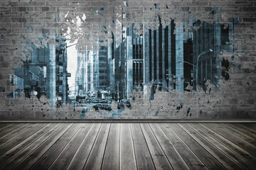Splash on wall revealing city