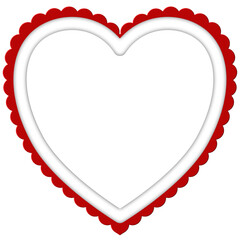A romantic heart-shaped frame with a red scalloped edge and white inner stroke, isolated on a transparent background. Ideal for Valentine’s Day, wedding invitations, romantic posts, photo overlays, gr