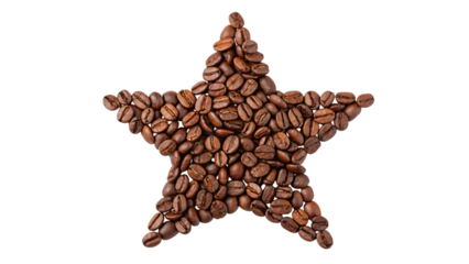 Close-up roasted brown coffee beans in shaped of star on a white background