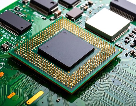 Close-up circuit board with processor