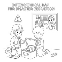 Children learning about disaster preparedness and emergency kits isolated on transparent background