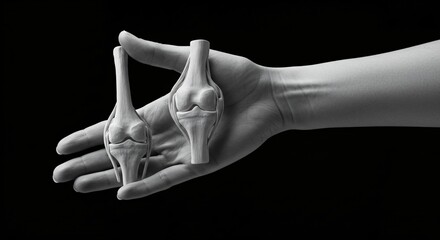 Hand shows and holds human Joints