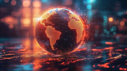 A glowing digital globe showing rising temperatures and global warming trends 