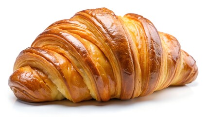 A golden brown croissant pastry isolated on white background