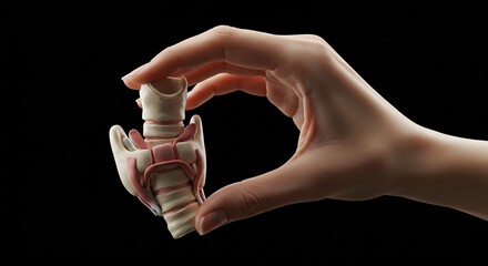 Hand shows and holds human Larynx.