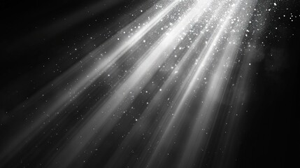 Light rays pierce darkness, illuminating dust particles