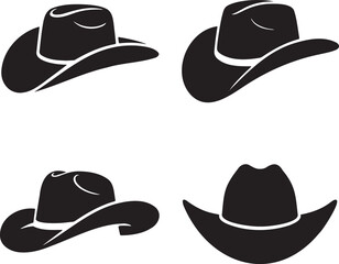 Set of Cowboy Hat silhouette vector illustration isolated On Transparent Background