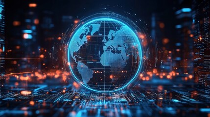 A digital globe displaying AI-controlled smart city infrastructures in real time
