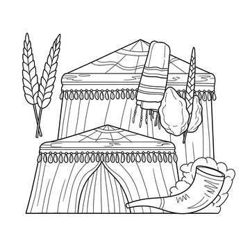 black and white tents with shofar clip art preview
