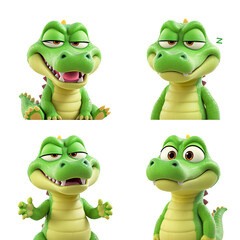 Fototapeta premium Cartoon Green Crocodile Character with Playful and Sleepy Expressions in Bright Colors
