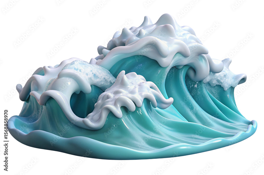 Fototapete stylized 3d rendering of crashing ocean waves with white foam isolated on transparent background