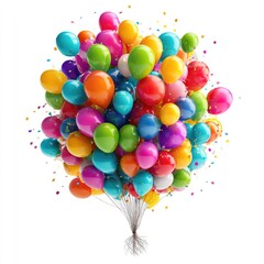 Colorful balloon cluster exploding with confetti