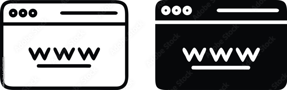 Poster Web Address Icon Set – Black and White Vector Browser Window with WWW Symbol and URL Bar
