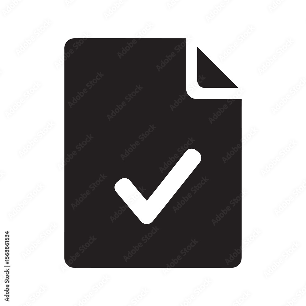 Poster verified document solid icon representing confirmation and successful approval with a checkmark for 