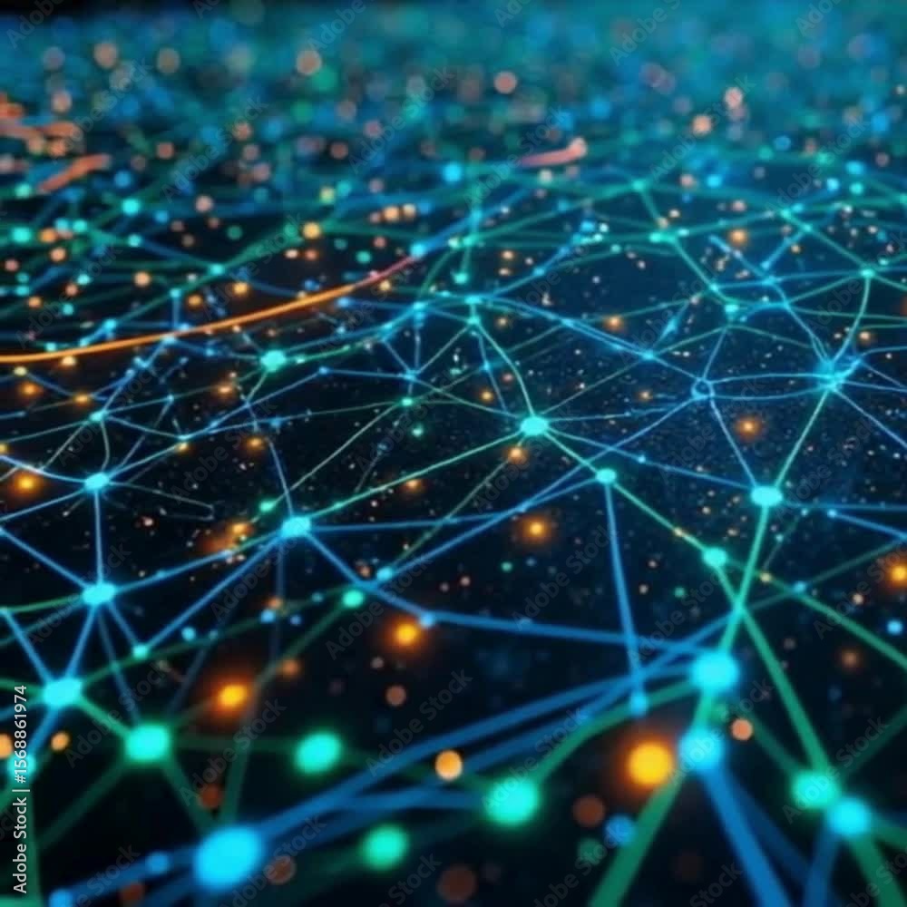 Poster abstract network of interconnected nodes representing data flow connectivity and futuristic technolo