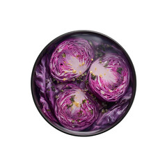 Fototapeta premium Gourmet Red Cabbage in a Dark Bowl with Gold Flakes