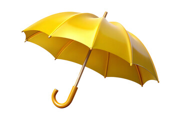 Bright yellow umbrella with a curved handle isolated on transparent background