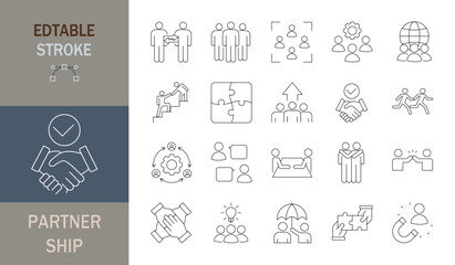 partnership icon set. Editable line icons. Vector illustration. 