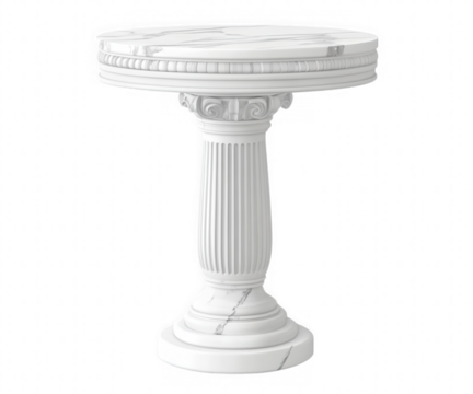 Elegant marble pedestal with fluted column and volute capital isolated on transparent background