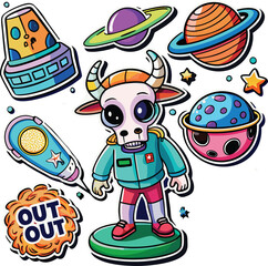 Alien   funny cartoon monsters in stickler style