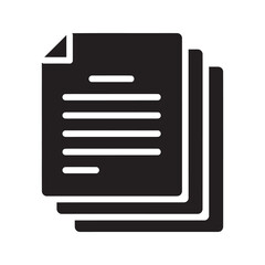 Multiple documents solid icon representing a stack of paper files for business report contract or office paperwork and data archive management vector glyph