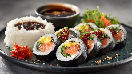 Delicious Gimbap Salmon Plate