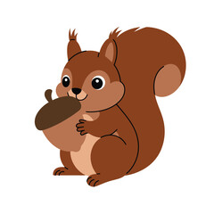 Cute Cartoon Squirrel Holding an Acorn